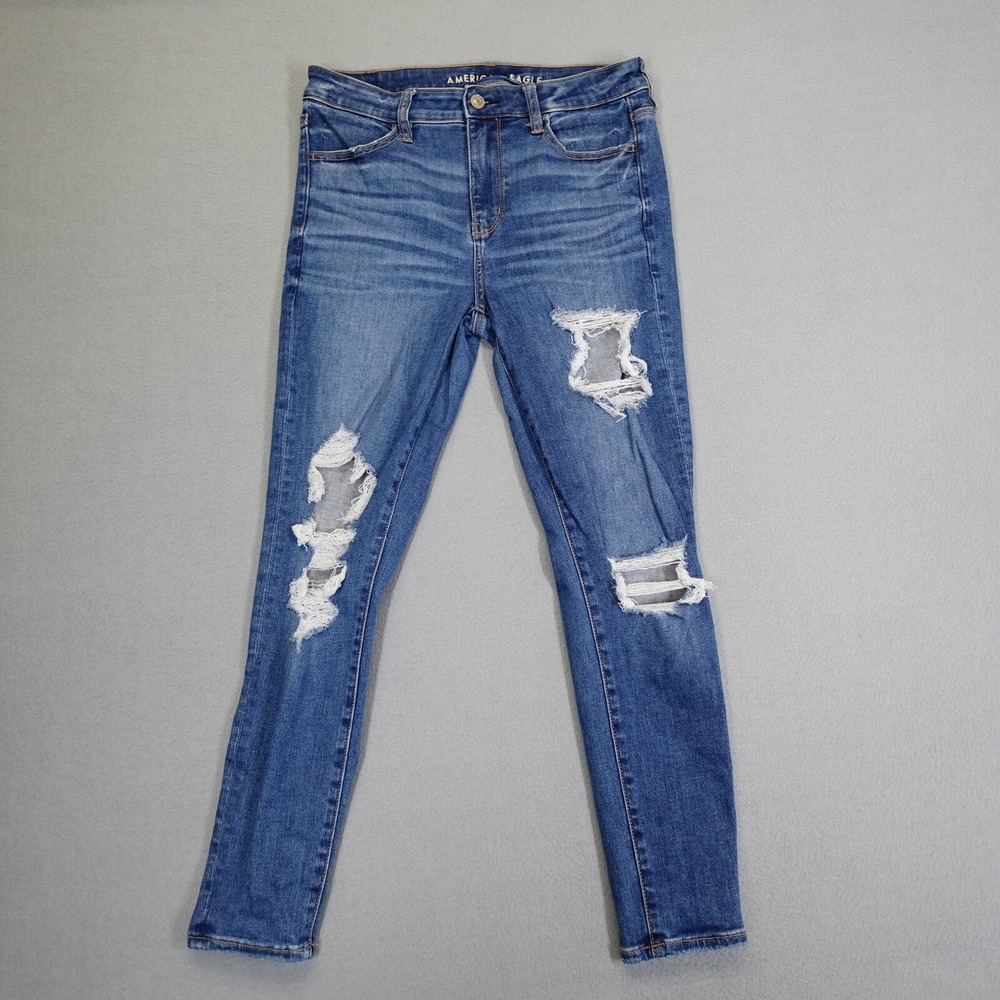 American Eagle Jeans Womens 8 Blue Hi-Rise Jegging Distressed Next Level Stretch